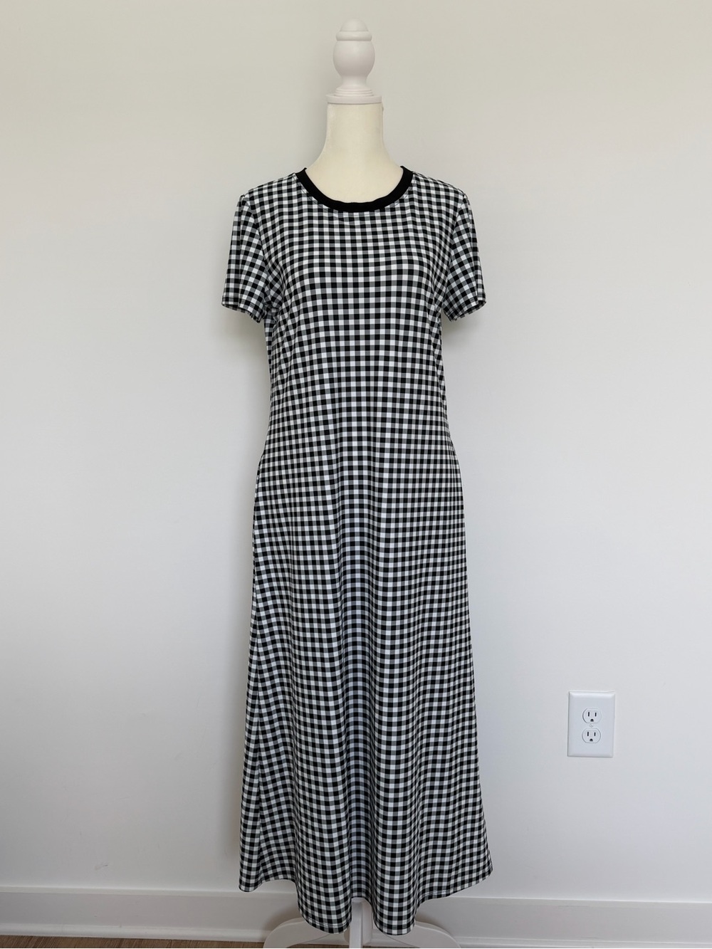 Jude Connally Black White Gingham Stretch Midi Dress Size Small Made in USA